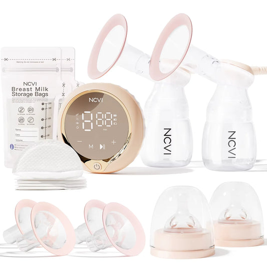 Tire-lait électrique double NCVI – 4 modes et 9 niveaux d'aspiration, ultra-silencieux, affichage LED, sachets de conservation du lait inclus