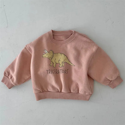 Winter Baby Girls Boys Fleece Velvet Warm Long Sleeve Tops Spring Kids Sweatershirt Dinosaur Print Hoodies