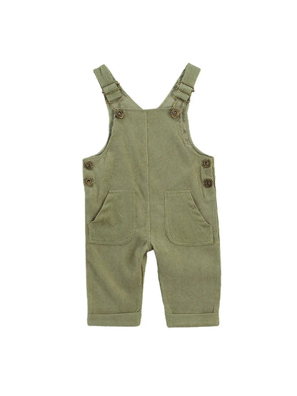 Combinaison pantalon à bretelles unisexe pour bébé de 0 à 24 mois avec boutons, couleur unie, pour tout-petits garçons et filles