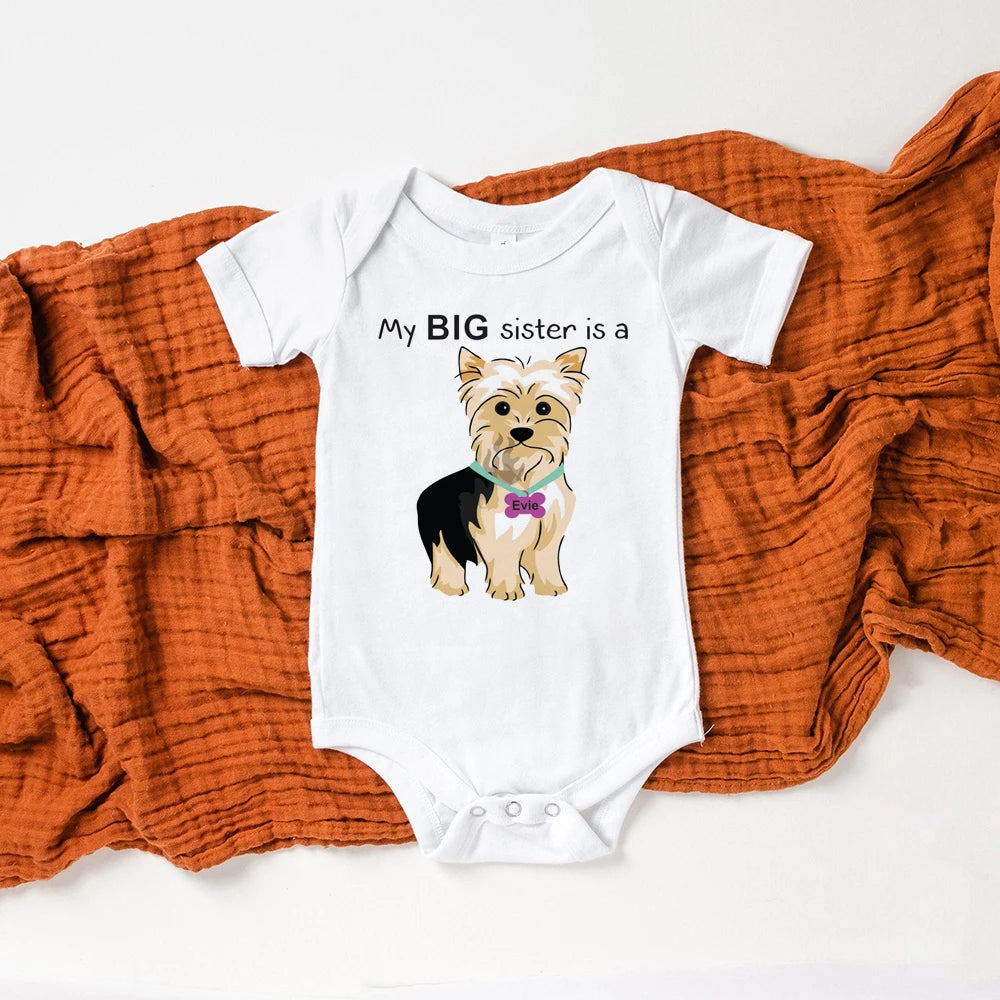 Combinaison imprimée humoristique « Mon grand frère est un teckel » pour nouveau-né, barboteuse pour bébé, jolie chemise pour chien, cadeau de fête prénatale pour garçons ou filles