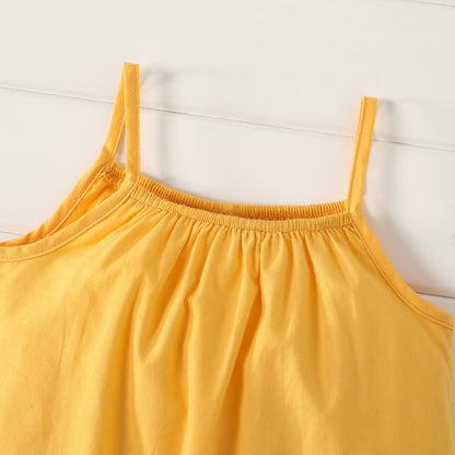 PatPat Salopette ample 100 % coton pour bébé fille, couleur unie, sans manches, bretelles spaghetti, sarouel, douce et confortable