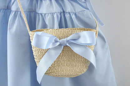 Robe d'été pour bébé fille, tenue de plage, style coréen, simple, bleue, sans manches, pour enfant, paquet gratuit (9 mois à 3 ans)