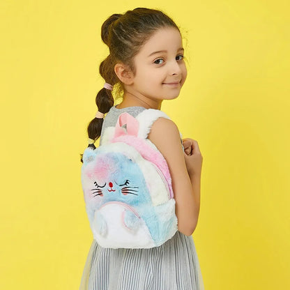 Girls and Boys Kindergarten Shoulders Bags Children's Cartoon Unicorn Plush Big Eyed Backpack Children's Colorful Plush Backpack