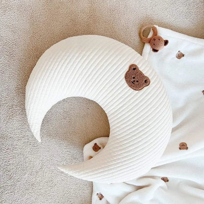 Ins Newborn Baby Nursing Pillow Baby Embroidered Pillow Pure Cotton Moon Cushion Children's Bed Pillow Removable and Washable