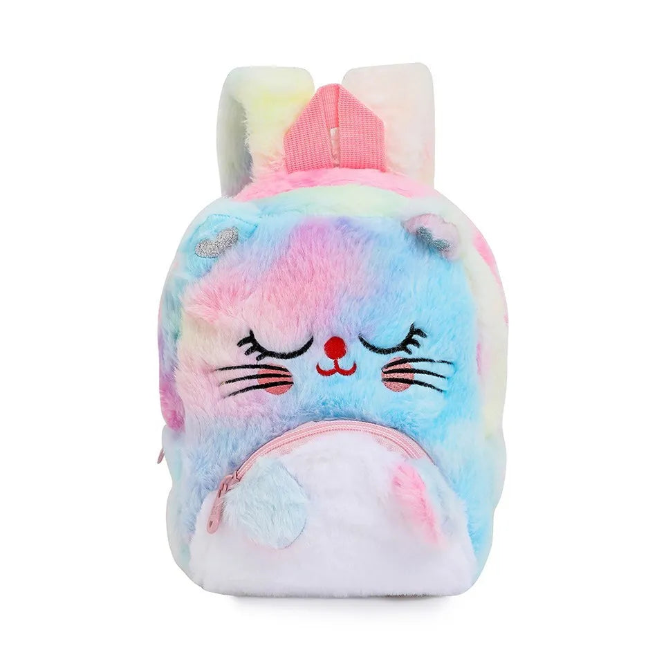 Girls and Boys Kindergarten Shoulders Bags Children's Cartoon Unicorn Plush Big Eyed Backpack Children's Colorful Plush Backpack