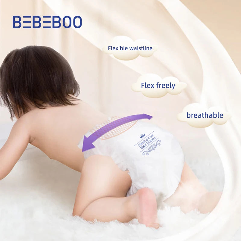 Bebeboo ultra-thin baby diapers use crystal clear water locking molecular structure to achieve instant suction and dryness