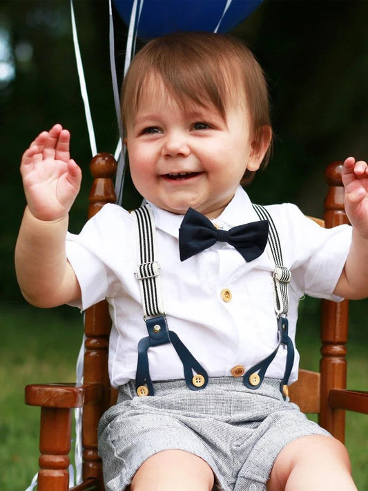 Ensemble de vêtements d'été pour nouveau-né garçon, tenue de soirée avec nœud, combinaison blanche pour mariage, anniversaire, tenue de gentleman pour tout-petit