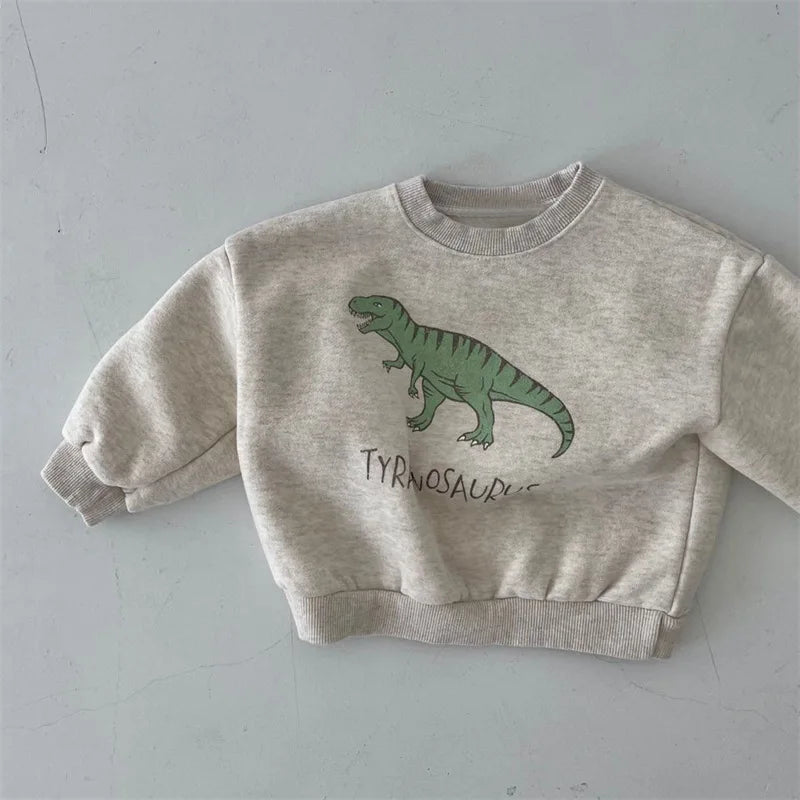 Winter Baby Girls Boys Fleece Velvet Warm Long Sleeve Tops Spring Kids Sweatershirt Dinosaur Print Hoodies
