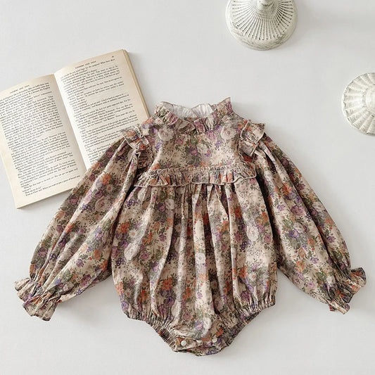Barboteuse à manches longues pour bébé fille, nouvelle collection automne 2024, en coton imprimé, combinaison pour bébé fille de 0 à 24 mois