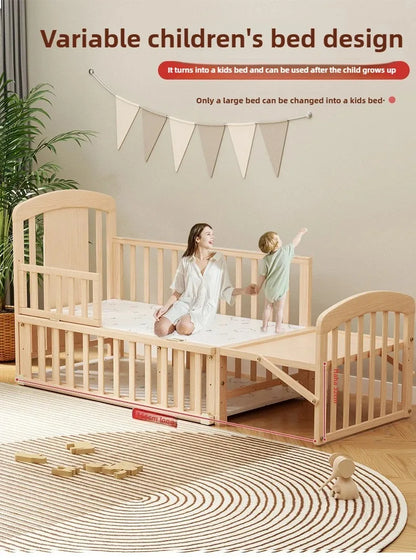 2025 New Baby Comfortable Sleeping Bed Solid Wood Newborn Baby Bed Multifunctional Baby Rocking Bed with Wheels and Mosquito Net