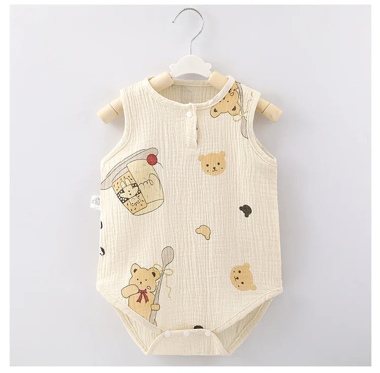 Pyjama d'été pour bébé, combinaison mignonne avec ours et lapin, motif dessin animé, pour garçons et filles, vêtements de nuit fins pour nouveau-nés