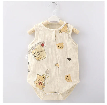 Pyjama d'été pour bébé, combinaison mignonne avec ours et lapin, motif dessin animé, pour garçons et filles, vêtements de nuit fins pour nouveau-nés
