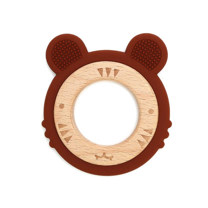 1 anneau de dentition en silicone pour bébé, sans BPA, mignon, dessin animé, pendentif tigre, jouet de dentition, anneau en bois, accessoires à mâcher, jouets pour bébé