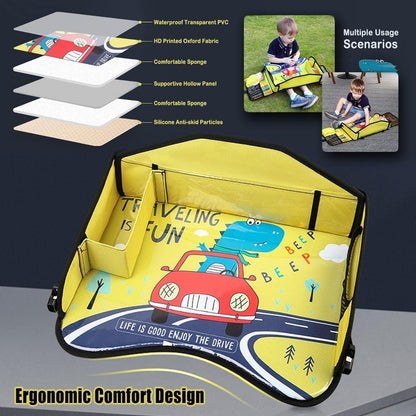 Kids Travel Tray for Toddler & Kids Car Seat, Lap Tray for Airplane, Carseat Table Tray with Organizer for Road Trip Activities