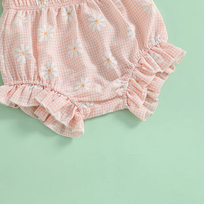 Tenues d'été pour bébés filles : ensemble débardeur sans manches et short élastique à gros nœud imprimé marguerites