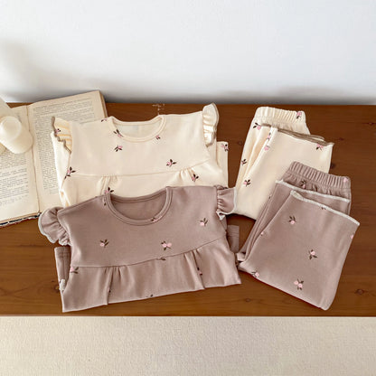 IG Fashion Vêtements pour nouveau-nés Pyjama pour bébé Garçon Fille Imprimé Cerise Manches Longues Chemise + Pantalon Vêtements de Nuit Ensemble Deux Pièces 0-2 ans