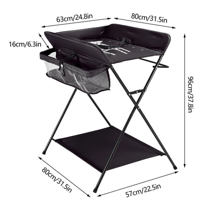 Baby Changing Table Foldable Changing Table with Storage Shelves Cushion with Height Ladder Large Changing Table 80 x 63cm