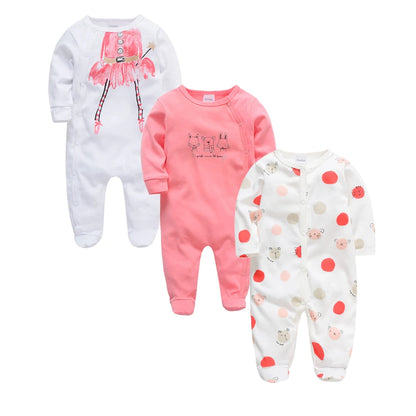 Barboteuse à pois pour bébé fille, lot de 3 pièces, 0 à 12 mois, joli vêtement printemps-automne à manches longues