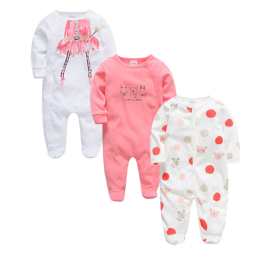 Barboteuse à pois pour bébé fille, lot de 3 pièces, 0 à 12 mois, joli vêtement printemps-automne à manches longues