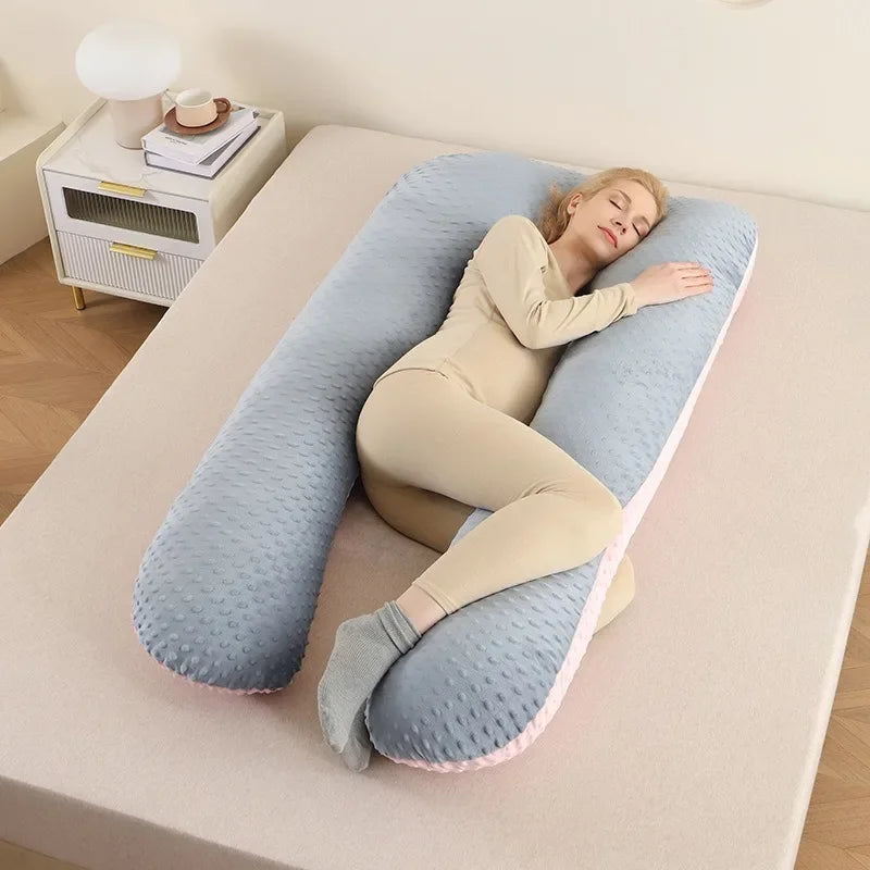 Oreiller amovible et lavable, oreiller doux pour dormir sur le côté, oreiller en forme de U pour femmes enceintes, oreiller de taille en mousse à mémoire de forme de couleur unie