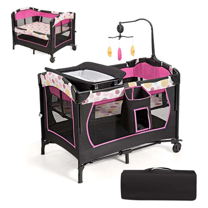 4-in-1 Folding Travel Cot & Cot & Changing Table & Playpen, 2 Levels Baby Bed Height Adjustable with Carry Bag, Mattress