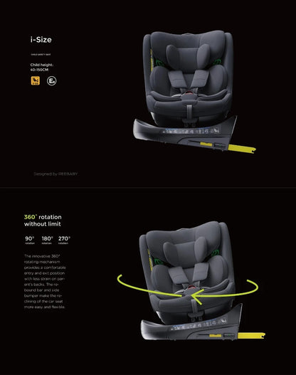 Child Seat 360° Baby Car Seat  Rotatable ISOFIX ,E8，R129/Group0+1/2/3,0-36 kg/0-12 Years, 5-Point Safety Belt, Child Car Seat
