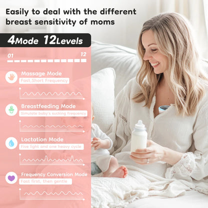 Tire-lait électrique portable MAMIJOY, 4 modes, 12 niveaux, tire-lait mains libres, silencieux et confortable, avec bride de 19/24 mm, EB26