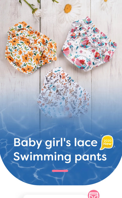 Elinfant 3 Size Flower Side Comfortable Baby Swim Diapers Fashion Print Reusable Washable Swimming Diaper Pool Pants