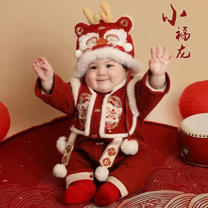 Combinaison traditionnelle chinoise pour garçons et filles, nouveau-né, costume Hanfu Tang, barboteuse, tenues du Nouvel An chinois, anniversaire, hiver