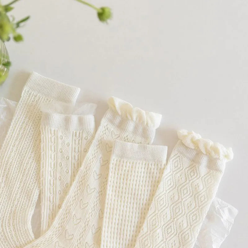 Lot de 3 paires de bas princesse blancs à volants en dentelle pour fille, chaussettes d'été en maille fine et respirante pour enfants de 3 à 12 ans