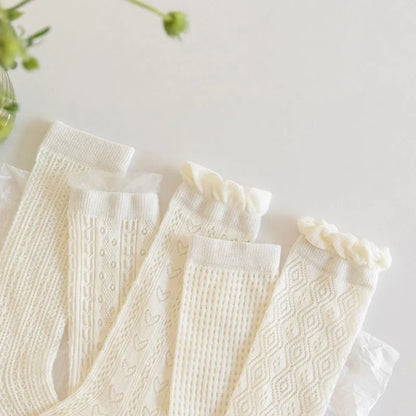 Lot de 3 paires de bas princesse blancs à volants en dentelle pour fille, chaussettes d'été en maille fine et respirante pour enfants de 3 à 12 ans