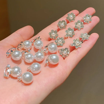 10 Pieces Girls Cute Self-colored Artificial Pearl Flower Hair Clips