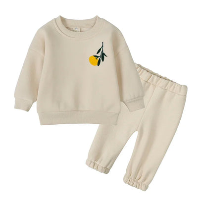 Ensemble de vêtements d'hiver pour bébé garçon et fille, sweat-shirt et pantalon en polaire épaisse brodée de fleurs, survêtement chaud pour enfant, tenue unisexe pour tout-petits, 2025