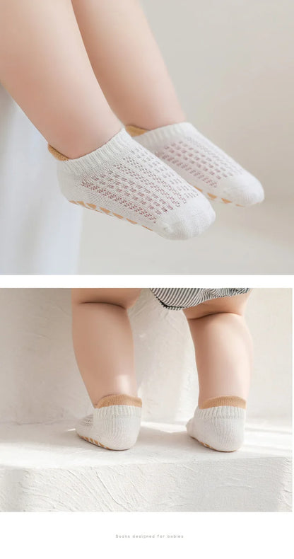 Lot de 3 paires de chaussettes d'été pour bébé, couleur unie, antidérapantes, en silicone, en maille respirante, fines, pour l'intérieur