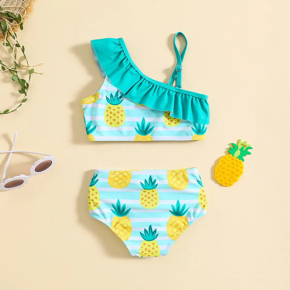 Ensemble bikini de plage pour enfants, joli maillot de bain pastèque et ananas à motif fruité, haut dos nu et bas assortis