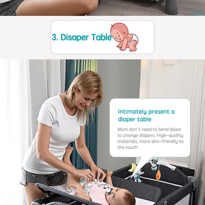 PANGDUBE Multifunctional Baby Crib 120*60cm Baby Bed, Baby Rocker, Diaper Changing Table 0 ~ 6 Years Old Baby Cot