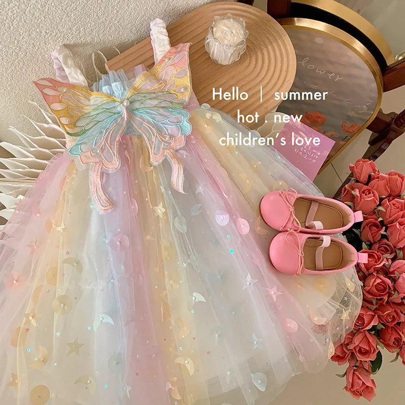 Débardeur d'été pour filles, nouvelle collection de rêve pour enfants, elfe, papillon, arc-en-ciel, robe de princesse