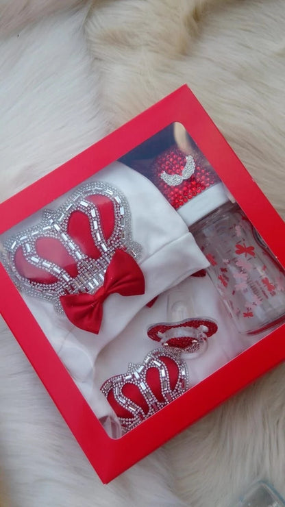 Ensemble de pinces à biberon et tétine Dollbling en cristal doré fait main pour bébé de 0 à 6 mois, couronne d'ailes angulaires pour nouveau-né, décoration de chambre d'enfant