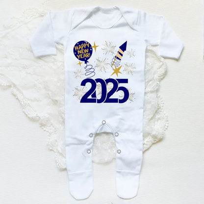 Combinaison de nuit imprimée Hello 2025 pour bébé, barboteuse, bonne année, nouveau-né, combinaison, pieds pour bébé, body à manches longues