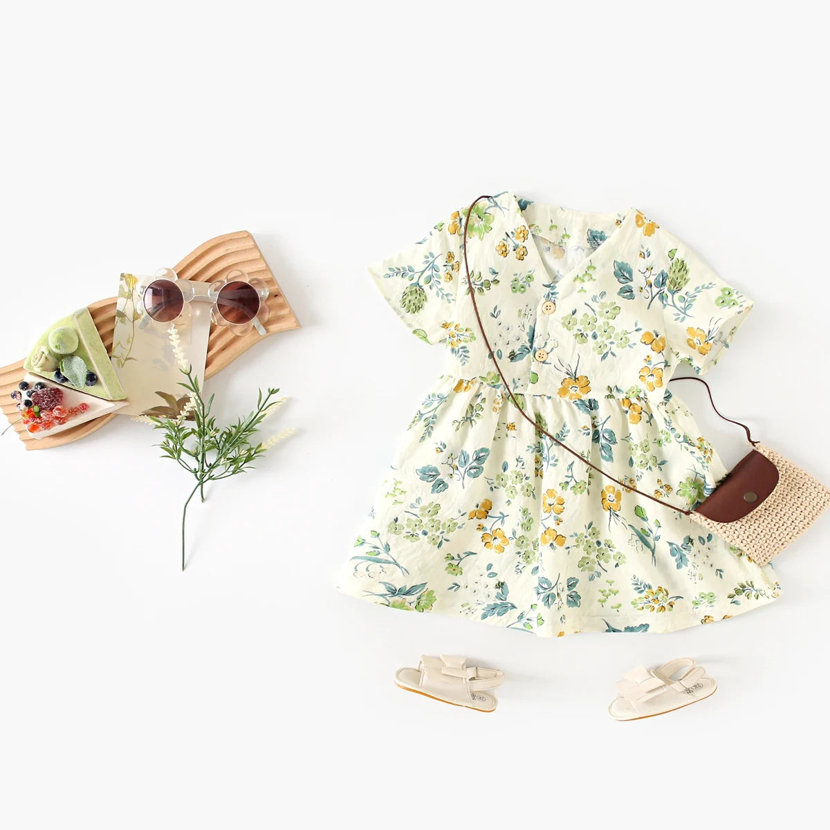 Robe d'été à manches courtes en coton pour petites filles, tenue de vacances, Sanlutoz Notely