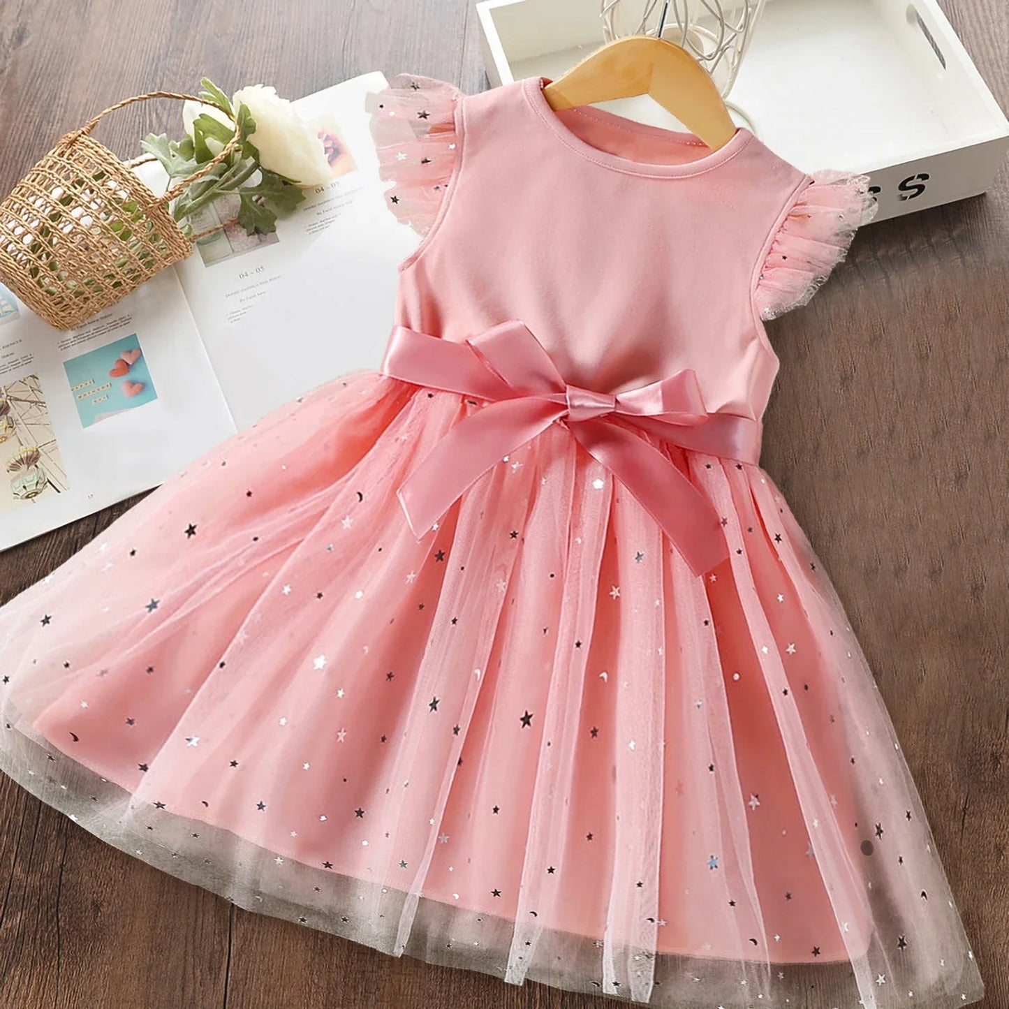 Robes d'été à pois pour filles, style coréen, jolies robes superposées, sans manches, décontractées, pour enfants de 2, 4 et 6 ans