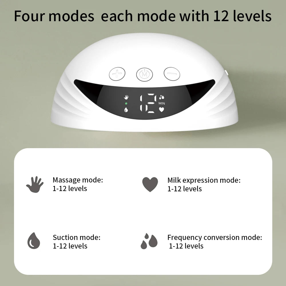 Tire-lait électrique portable mains libres MY-375, léger, avec écran LED, 4 modes et 12 niveaux