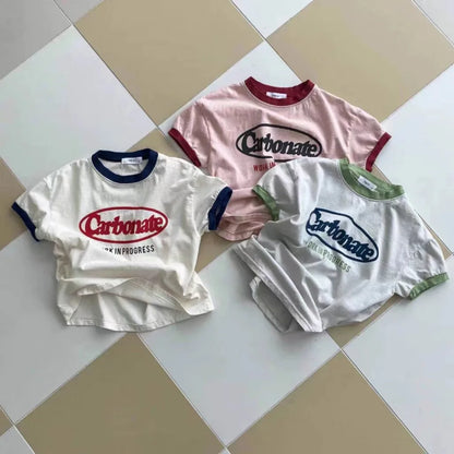 T-shirt à manches courtes pour bébé, imprimé lettres, décontracté, ample, pour enfant, garçon et fille, été, 2024
