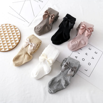 Collants pour nourrissons, nouveau-nés, tout-petits, en coton, pour enfants, printemps-automne, jolis collants en maille avec nœud papillon