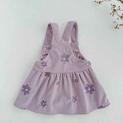 Vêtements printemps-automne pour bébé fille, robe à bretelles pour enfants, broderie florale, jolie feuille de lotus, vêtements pour nouveau-né