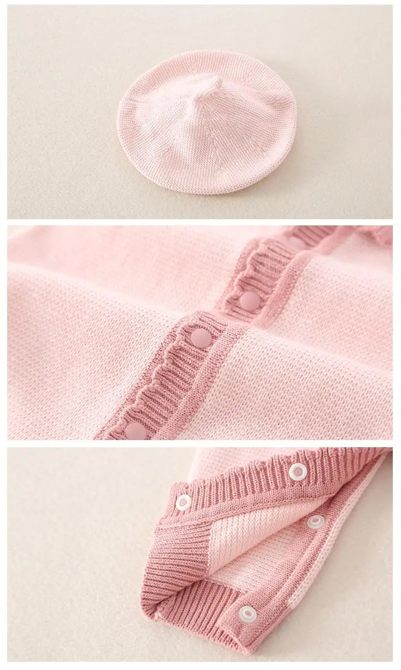 Barboteuse tricotée en coton à manches longues pour nouveau-né fille, col brodé, combinaison pour bébé fille, automne-hiver 2024