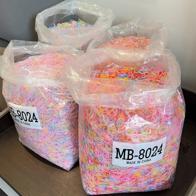 1000/2000Pcs/bag Girls Colourful Disposable Rubber Band Hair Ties Headband Children Ponytail Holder Bands Kids Hair Accessories