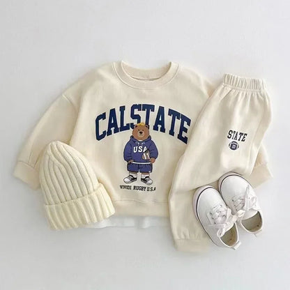 Spring Autumn Baby Boy Sets Long Sleeves Letter Bear Sweatshirts+Pants Child Casual Clothes E3800