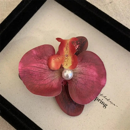 Pince à cheveux en tissu avec fleur, orchidée papillon, style coréen, épingle à cheveux en forme de fleur, accessoires pour cheveux féminins, pince à cheveux en perles pour fille, bord de mer
