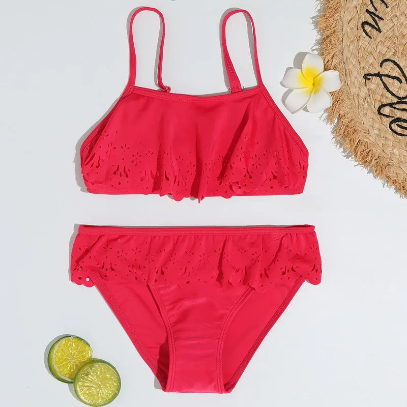 Maillots de bain pour filles TUONXYE, ensemble haut court à épaules dénudées et culotte à imprimé floral, bikini pour enfants, vêtements de plage